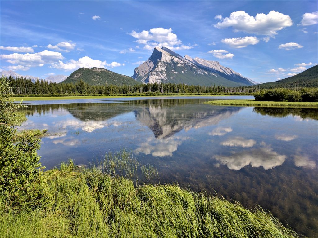 A mountain reflection at Vermillion Lakes