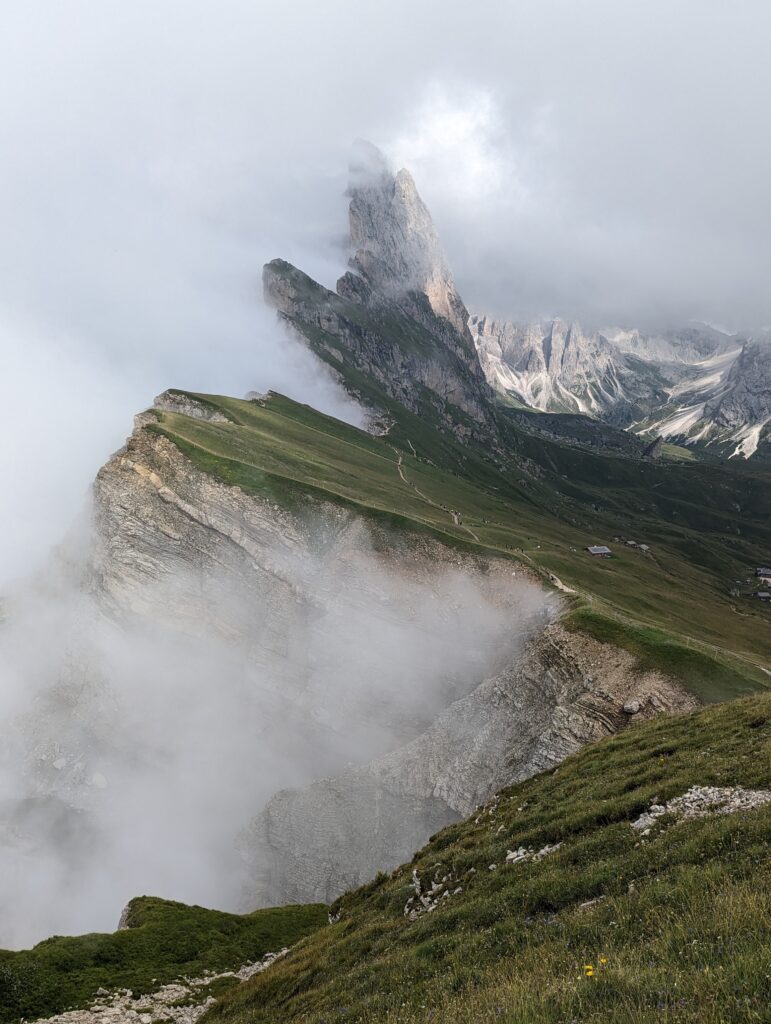 The Seceda ridgeline in cloudy weather