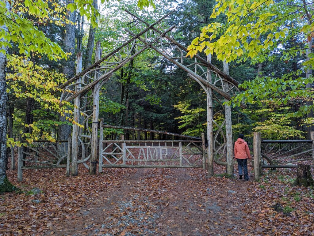 A wooden gate on Lake Road in the Adirondack Mountain Reserve