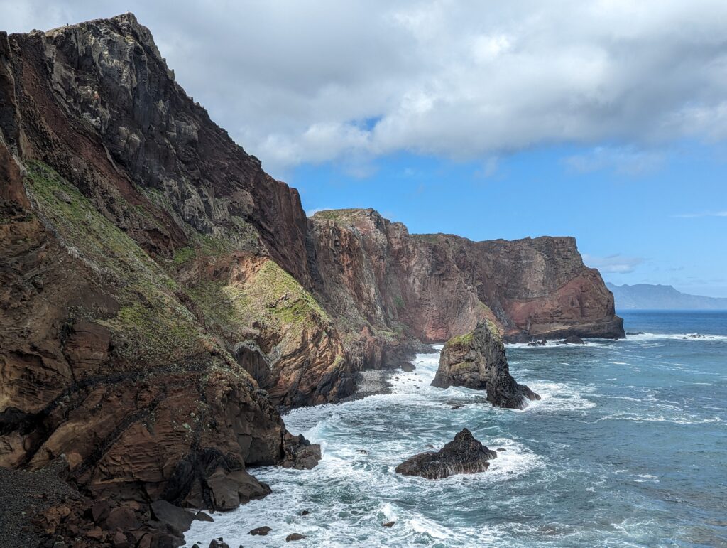 High cliffs dropping directly into the sea at Miradoura de Sao Lourenco on Madeira, Portugal