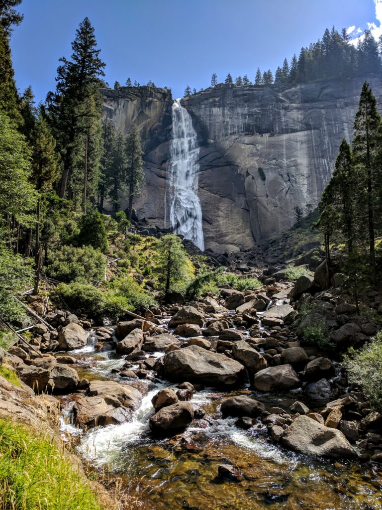 Nevada Fall cascading down a rock wall in Yosemite National Park