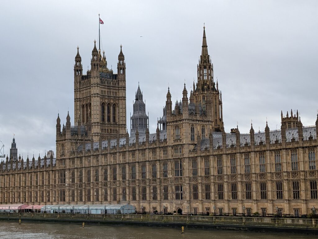 The Palace of Westminster on a cloudy day