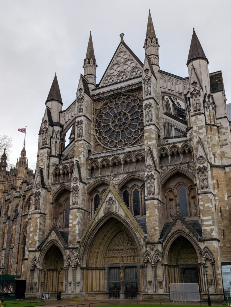 The spires and stain-glassed windows of Westminster Abbey
